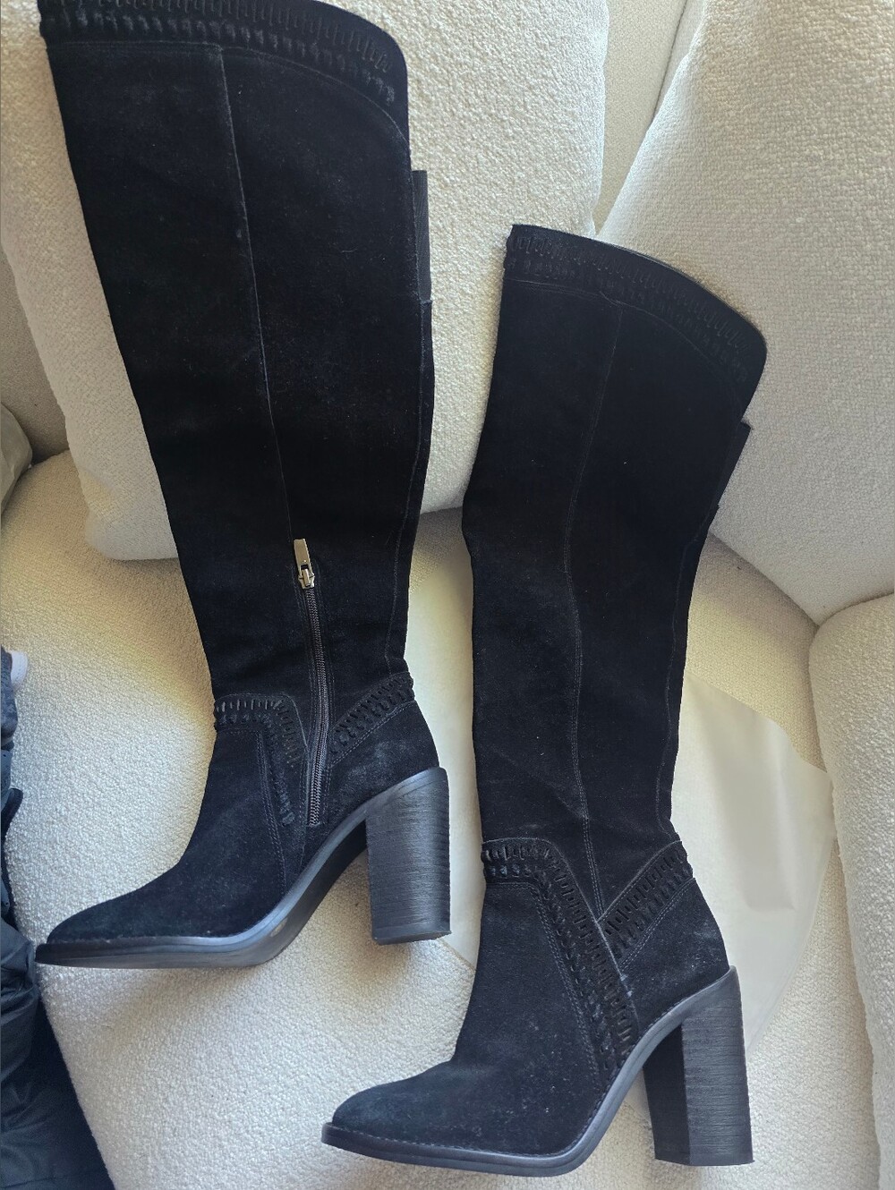 Vince Camuto, Madolee Suede Leather Over the Knee Boots, Black, Size 7 - Picture 2 of 8